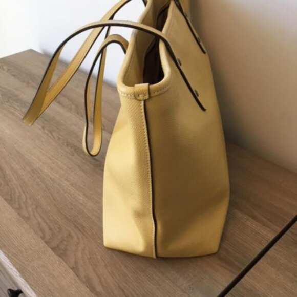 Coach F58846 Yellow Pebbled Leather Zipper Closure Tote Bag Silver Hardware - Picture 4 of 11